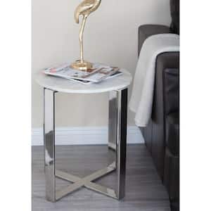 18 in. White Large Round Marble End Accent Table with Marble Top