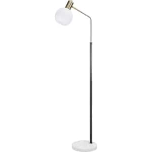 58.25 in. Matte Black Modern 1-Light Non-Dimmable Standard Floor Lamp for Living Room with Glass Round Shade