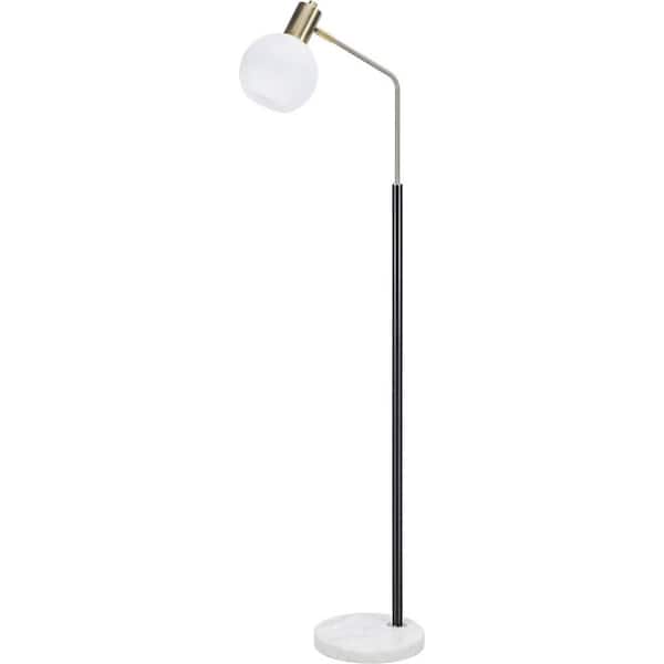 Aspen Creative Corporation 58.25 in. Matte Black Modern 1-Light Non-Dimmable Standard Floor Lamp for Living Room with Glass Round Shade