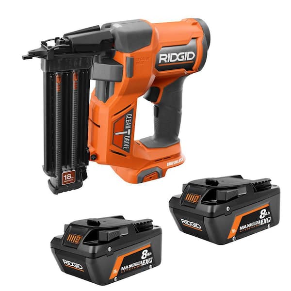 18V Brushless Cordless 18-Gauge 2-1/8 in. Brad Nailer with 18V 8.0 Ah Max Output EXP Battery (2-Pack)