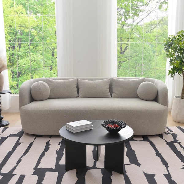 KINWELL 85 in. Round Arm Boucle Polyester 3-Seats Rectangle Sofa in Taupe