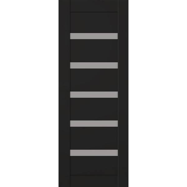 Leora 18 in. W. x 84 in. No Bore 6-Lite Frosted Glass Black Matte Solid Composite Core Wood Interior Door Slab