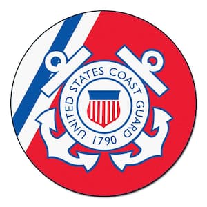 MIL U.S. Coast Guard Red 4 ft. x 4 ft. Round Indoor Area Rug