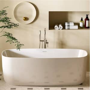 59 in. L x 28.34 in. W Acrylic Flatbottom Freestanding Soaking Bathtub with Center Drain and Overflow in Glossy White