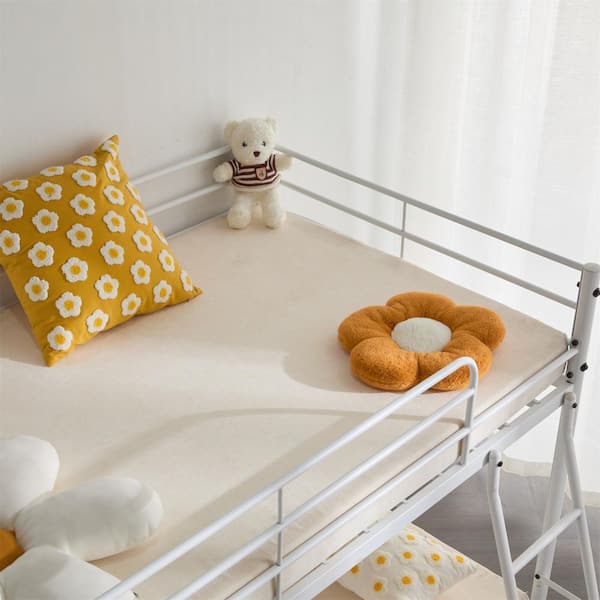 Karl home White Twin Size Metal Bunk Bed for Kids Teens Adults, Heavy Duty Metal Bunk Bed with Ladder and Full-Length Guard Rail