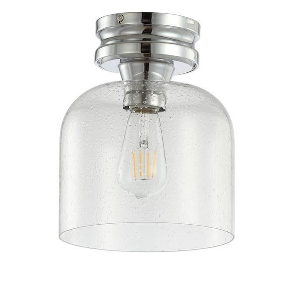 Domenic 7.75 in. Chrome Metal/Bubbled Glass LED Flush Mount