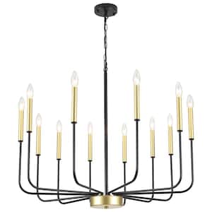 Tirath 32.1in. 12 Light Black/Gold Candle Kitchen Island Classic Traditional Chandelier Linear Pendant No Bulbs Included