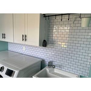 12 in. x 12 in. White with Black Grout Subway Tile Vinyl Peel and Stick Tile Backsplash (9.5 sq. ft./Box)
