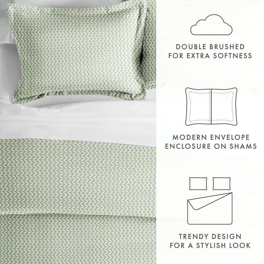 Sage Green Microfiber Twin Duvet Cover Set with Chevron Pattern
