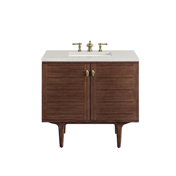 James Martin Vanities Amberly 36.0 in. W x 23.5 in. D x 34.7 in. H Single Bathroom Vanity Mid-Century Walnut and Lime Delight Top