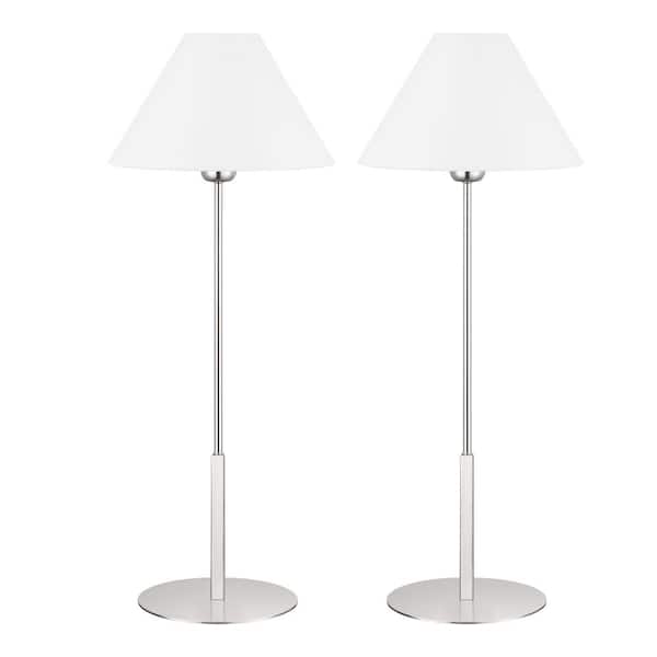 Ashburn 31 in. Nickel Table Lamp with White Fabric Shade (Set of 2)