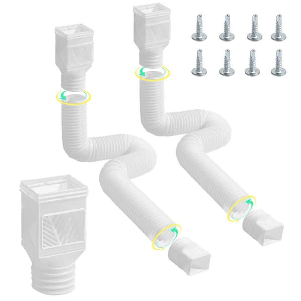 Rain Gutter Downspout Extensions, Vinyl, 2-Pack Flexible Downspout Extender, Gutter Extensions with Adapters, White