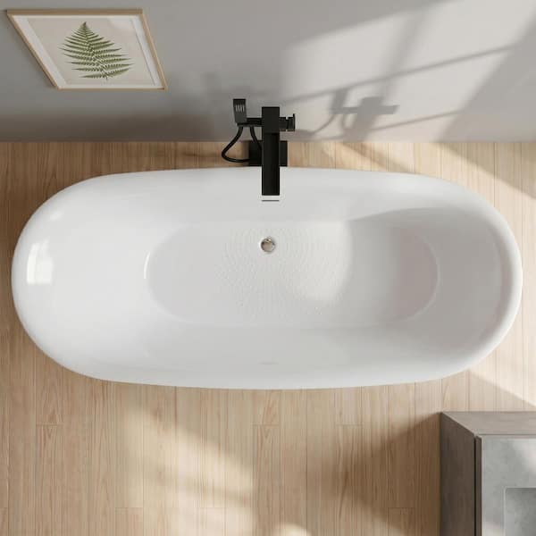 ANZZI Ami 59 in. x 30 in. Freestanding Soaking Bathtub in Glossy