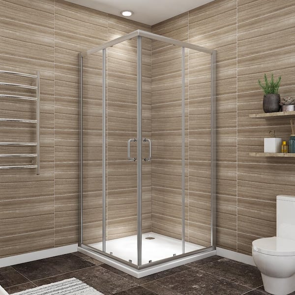 TOOLKISS 36 in. W x 36 in. H D x 72 in. H Double Sliding Door Framed Corner Shower Enclosure in Frame with Clear Glass