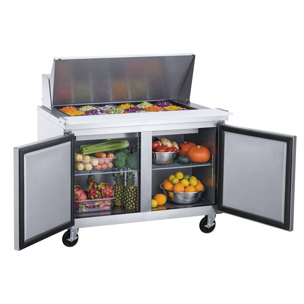48.125 in. Stainless Steel 2-Door Commercial Food Prep Table Refrigerator