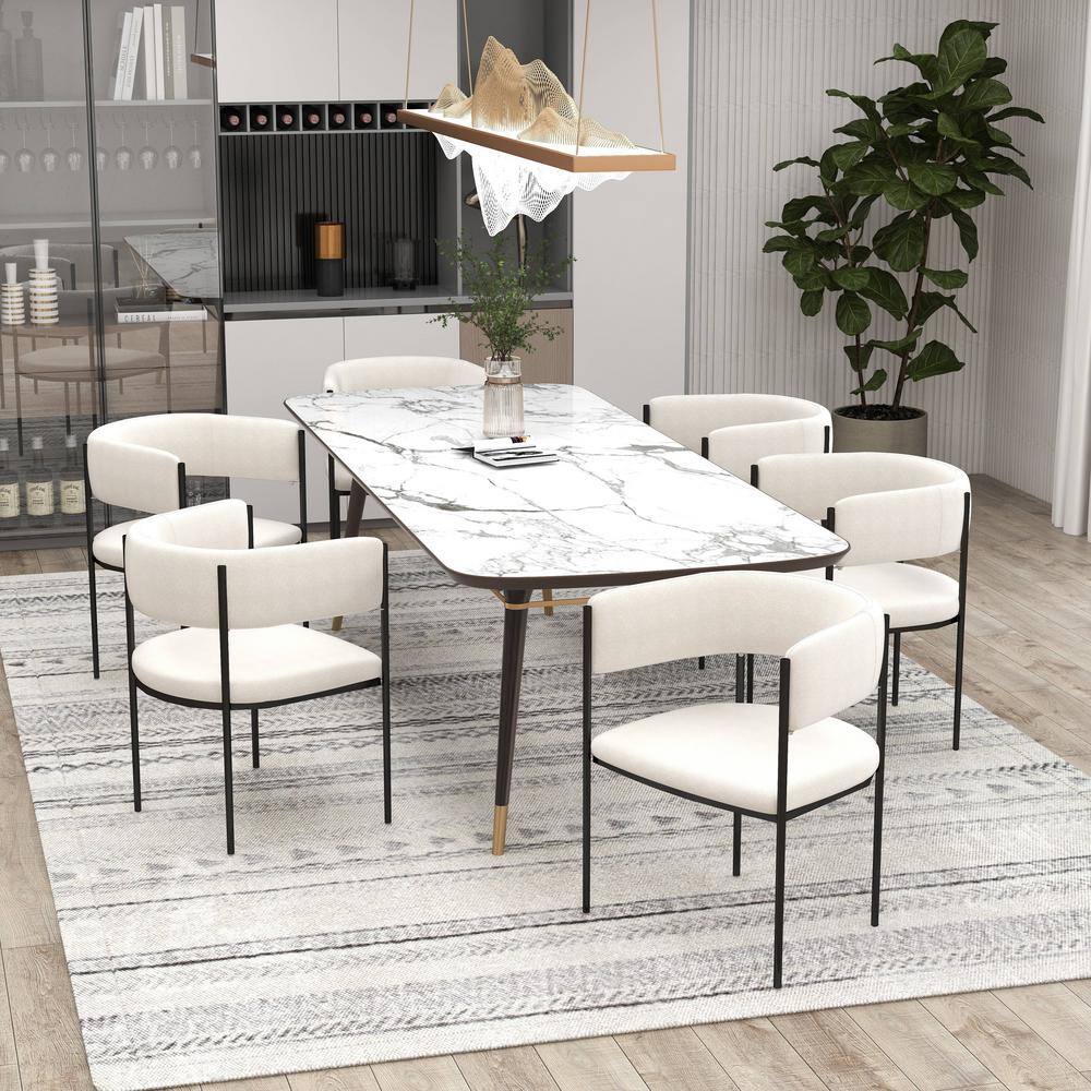 Upholstered Dining Chair with Open Back Design and Powder-Coated Iron Frame Cyril Collection Set of 2 in White price history on PriceWatchPro