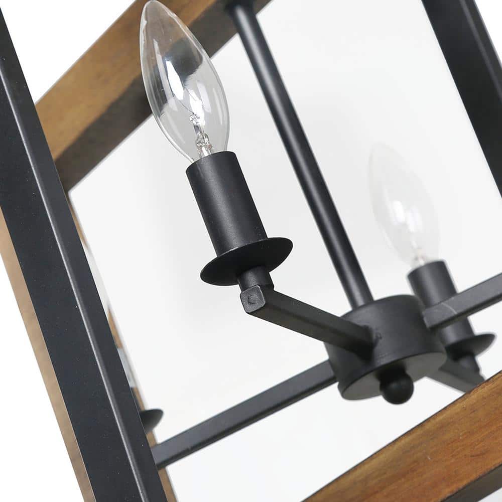 Rustic Wood & Iron 4-Light Black Candelabra Pendant Chandelier