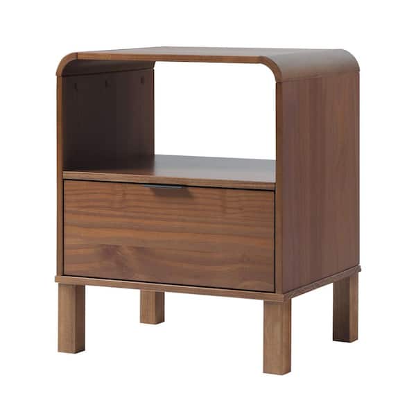 Brown 1-Drawer Solid Wood Modern Rounded 19 in. W Nightstand