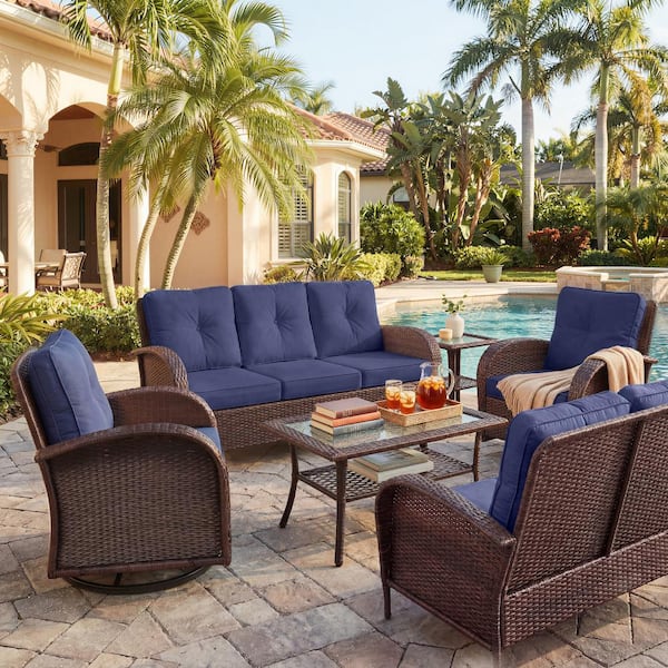 7-Person Wicker Outdoor Sectional Sofa Set,Patio Swivel Rocking Chair Set,with Coffee Table and Water-Resistant Cushions