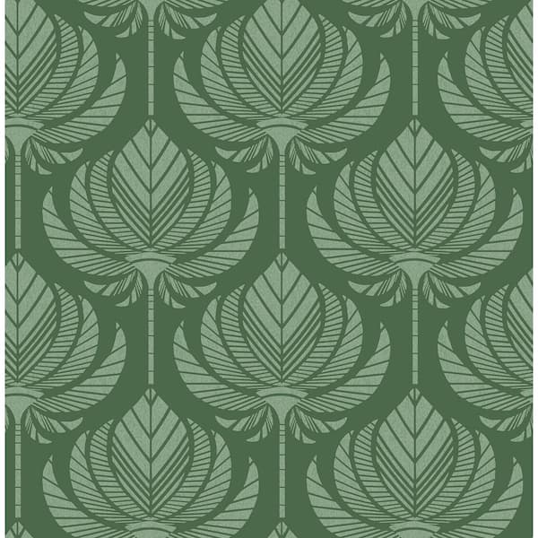 A-Street Prints Palmier Green Lotus Fan Wallpaper Sample