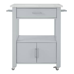 Vining Small Modern Gray Kitchen Cart with White Marble Top and Single-Drawer Storage with Locking Wheels (18" W)