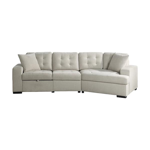 Lazzara Delara 12.5 in. Straight Arm 2-piece Chenille Sectional Sofa in Beige with Pull-out Ottoman