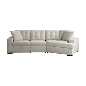 Delara 12.5 in. Straight Arm 2-piece Chenille Sectional Sofa in Beige with Pull-out Ottoman