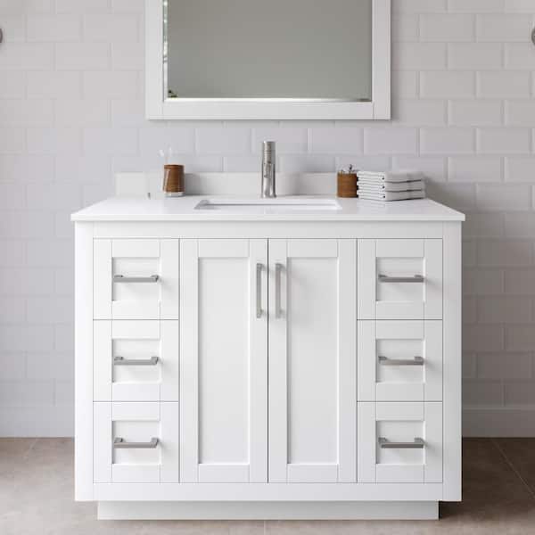 Wyndham Collection Miranda 42 in. W Single Bath Vanity in White with Cultured Marble Vanity Top in White with White Basin and Mirror