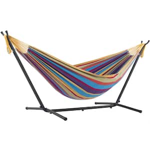 450 lbs. Capacity Double Cotton Hammock with Space Saving Steel Stand in Tropical
