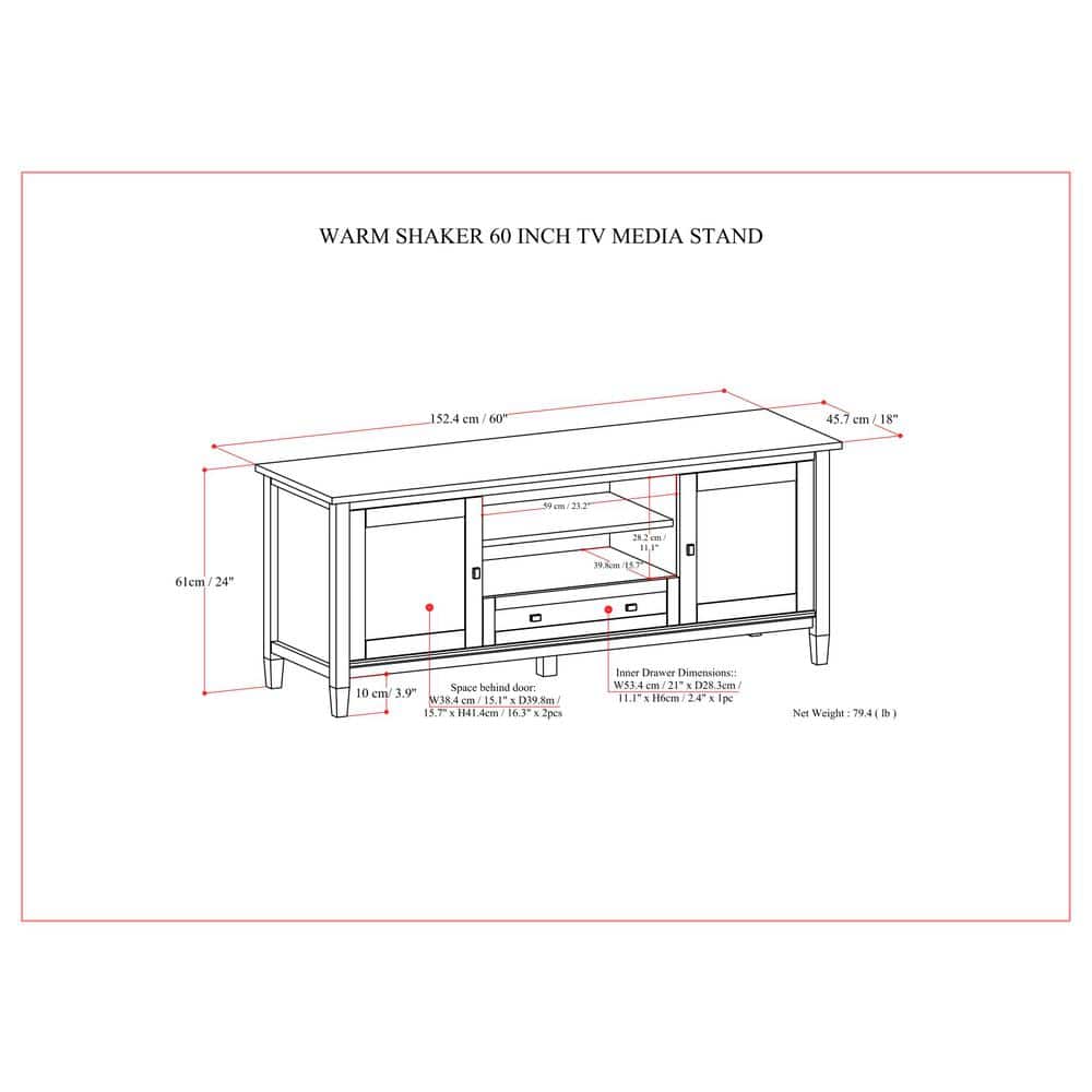 Light Golden Brown Solid Wood 60" TV Media Stand with Cabinets