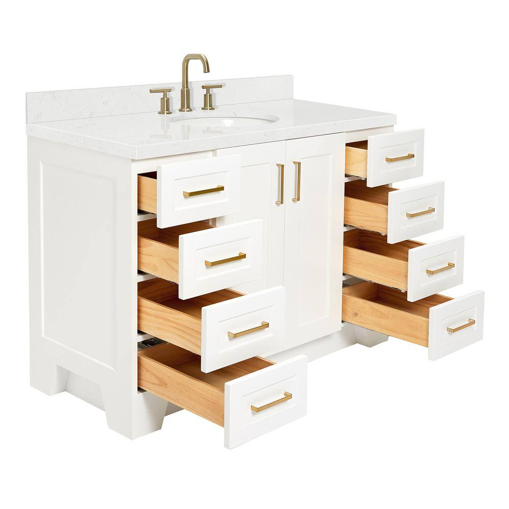 White Freestanding Single Bathroom Vanity with Carrara Quartz Top