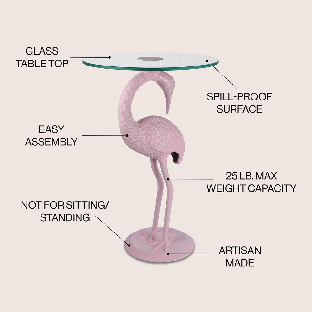 Blanche Pink Flamingo Round Glass Top Mid-Century End Table