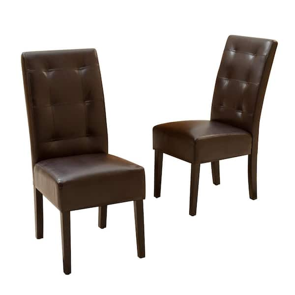 Noble House Mira Brown Bonded Leather Tufted Dining Chair (Set of 2 ...