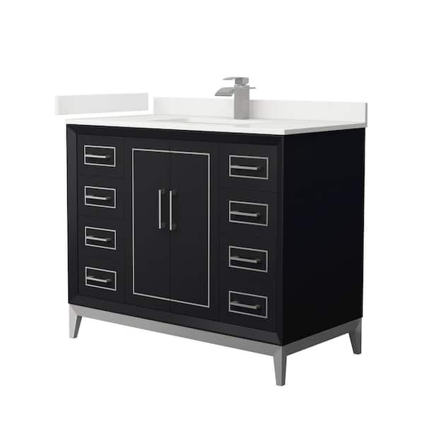 Wyndham Collection Marlena 42 in. W x 22 in. D x 35.25 in. H Single Bath Vanity in Black with White Quartz Top