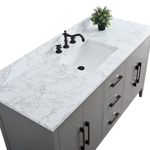60 in. W x 22 in. D x 34 in. H Single Sink Bathroom Vanity Cabinet in Cashmere Gray with Engineered Marble Top in White