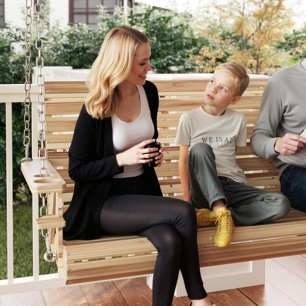 Nature Wood 5 FT 3-Seater Outdoor Porch Swing with Cupholders