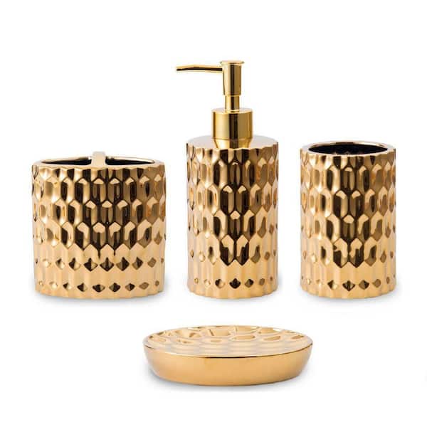 Dracelo 4-Piece Bathroom Accessory Set with Toothbrush Cup, Soap Dispenser,  Soap Dish, Tumbler in Gold B09YC7P61W - The Home Depot