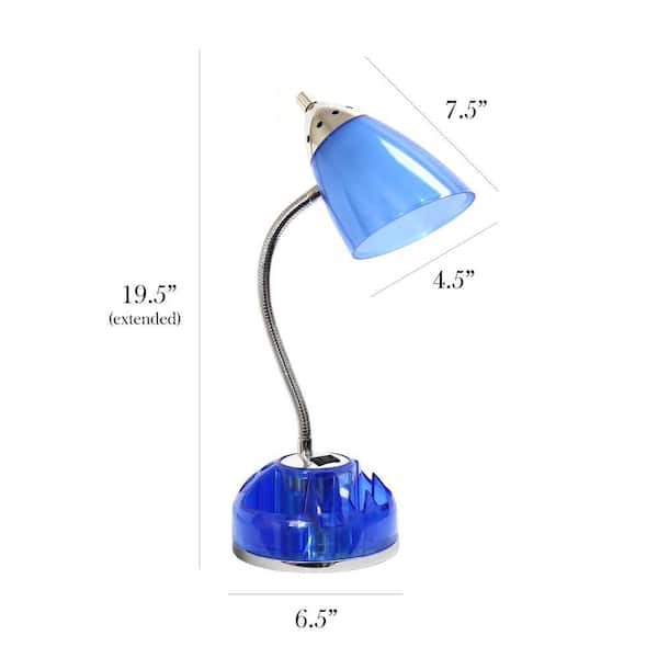 Simple Designs 20 in. Blue Organizer Desk Lamp with Charging