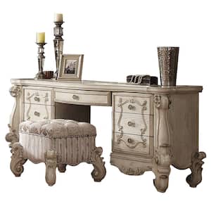 Vendome Beige Synthetic Leather and Antique Silver Finish Makeup Vanity