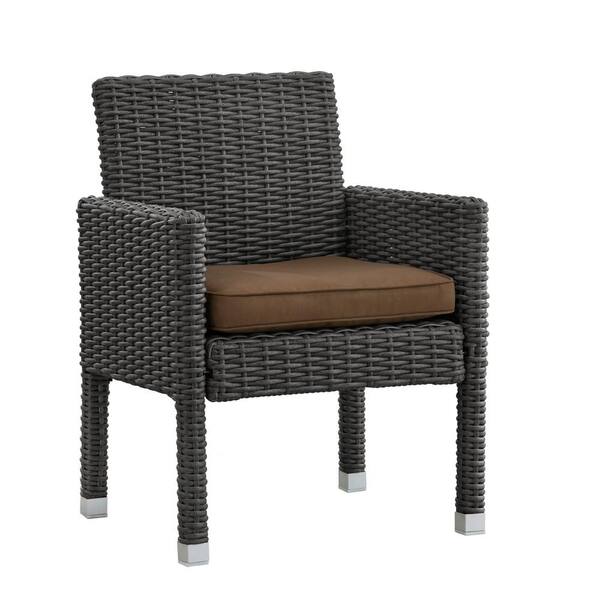 HomeSullivan Camari Charcoal Arm Wicker Outdoor Dining Chair with Brown Cushion (Set of 2)