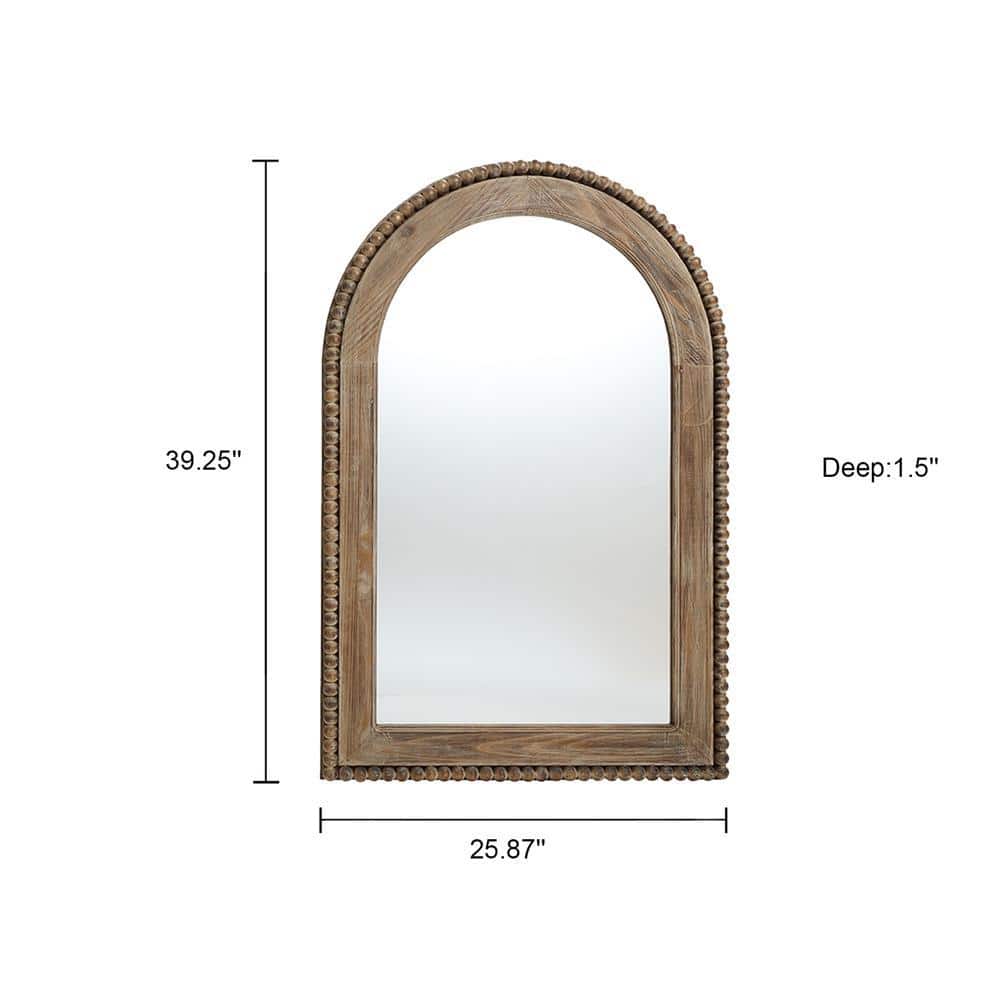 Natural Wood Oval Arch Wall Mirror with Beaded Frame