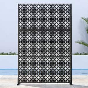 72 in. H x 47 in. W Outdoor Metal Privacy Screen Garden Fence Symbol Pattern Wall Applique in Black