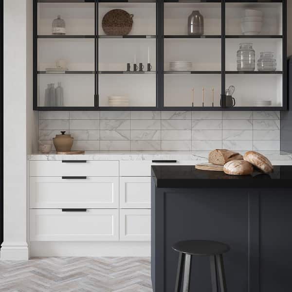 Glossy Ocean Carrara White 4 in. x 12 in. Glossy Ceramic Wall Tile (0.322 sq. ft./Each)