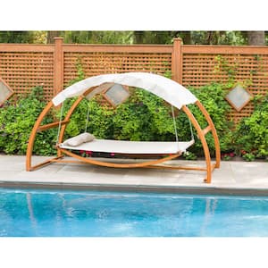 126 in. x 63 in. x 69 in. Swing Bed with Canopy Medium Brown Solid Wood Larch