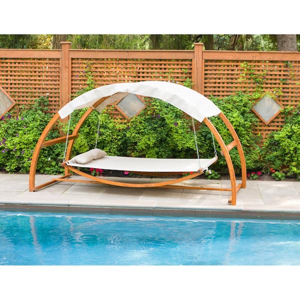 Leisure Season 126 in. x 63 in. x 69 in. Swing Bed with Canopy Medium Brown Solid Wood Larch