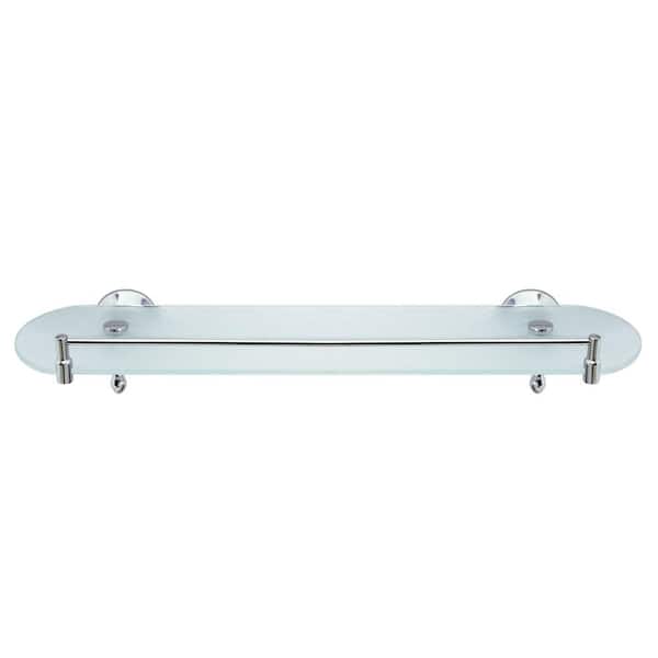 W Frosted Glass Shelf With Rail, Glass Bathroom Shelves With Rail