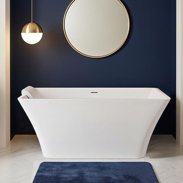 Lily Grande 67 in. x 29.5 in. Soaking Bathtub with Center Drain in Matte White with Pillow