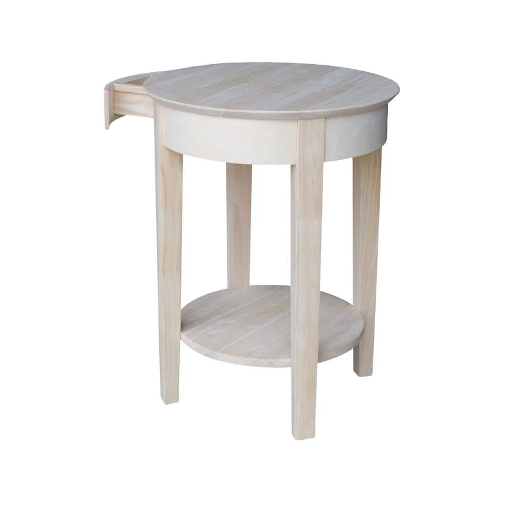 Round Solid Wood Accent Table with Storage Drawer