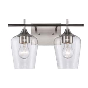 Kieran 13.75 in. 2-Light Brushed Nickel Bathroom Vanity Light Fixture with Clear Glass Shades