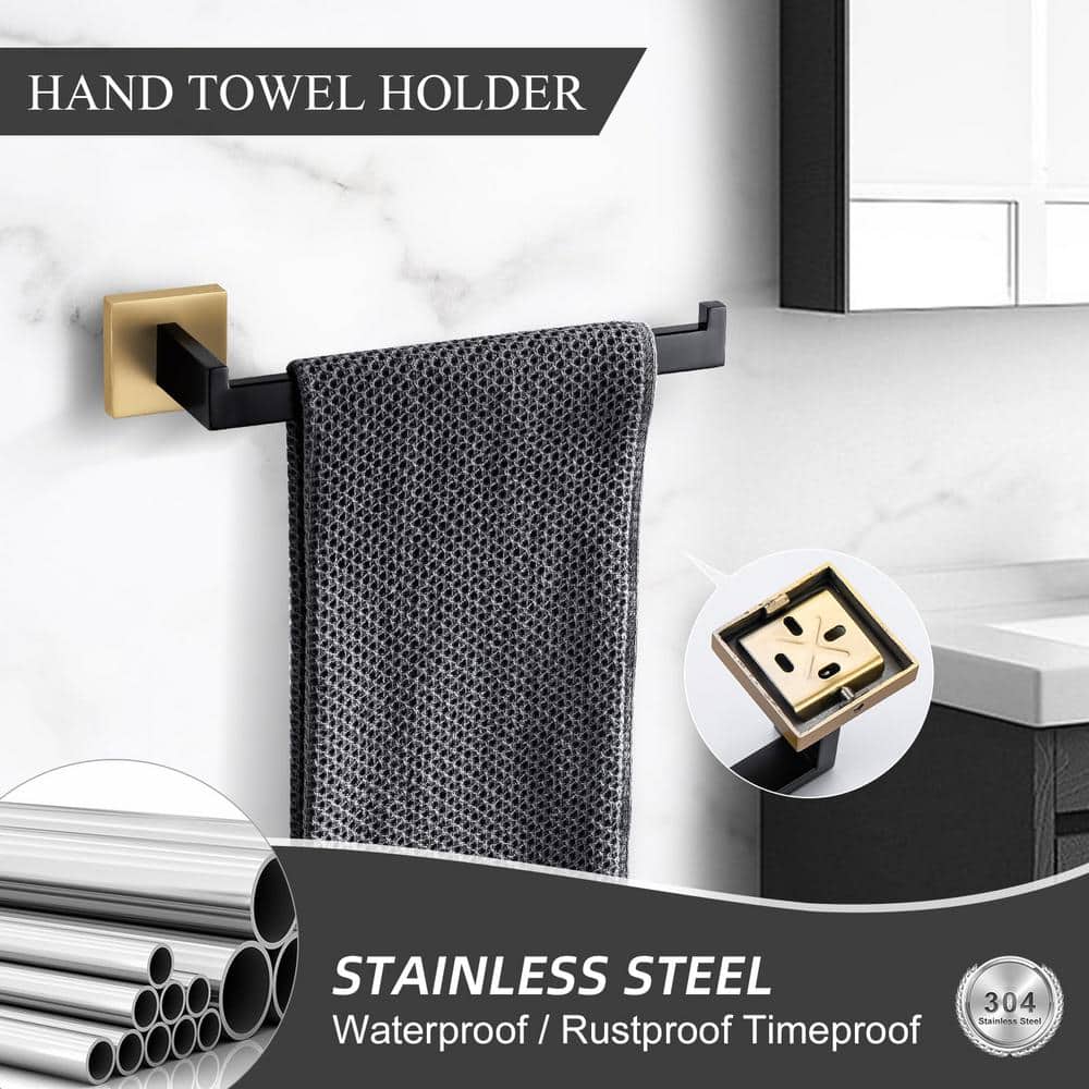 Matte Black and Gold 5-Piece Bathroom Hardware Set